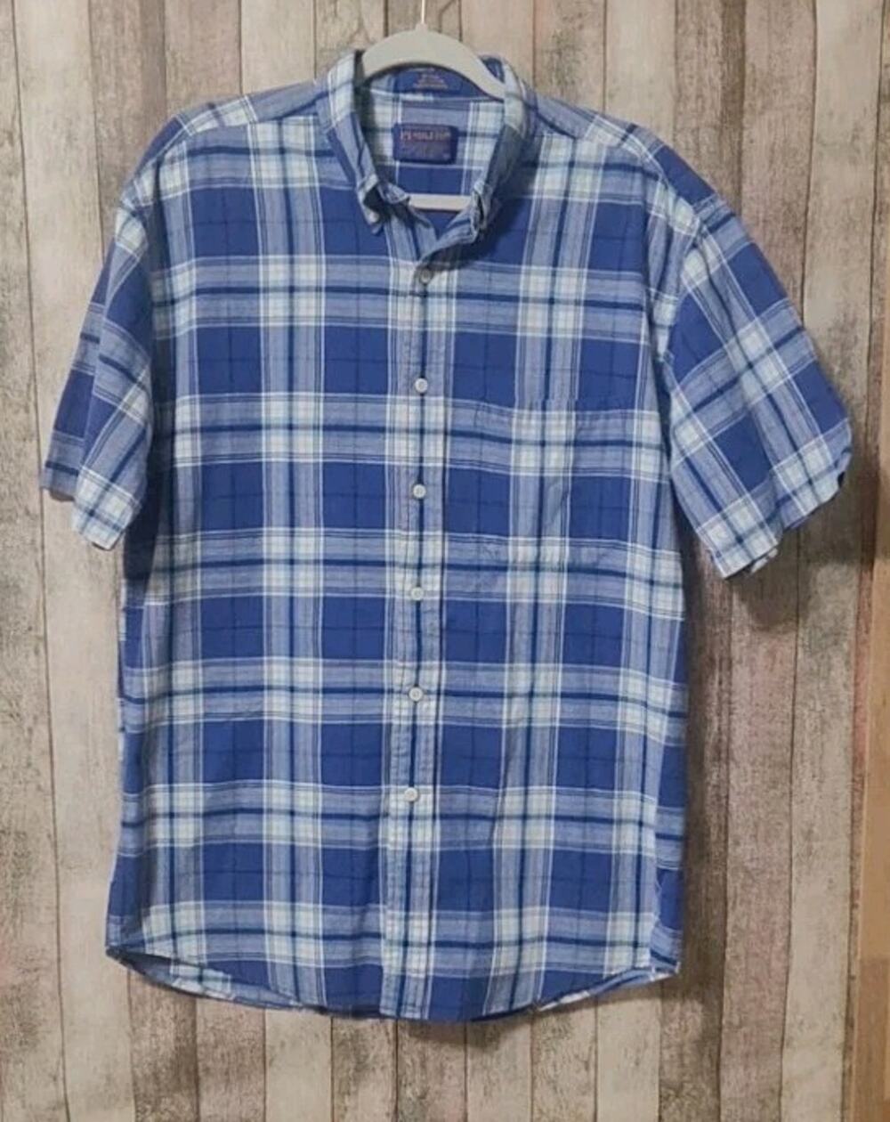 Men's Pendleton Blue Plaid Button Up Shirt Size Medium